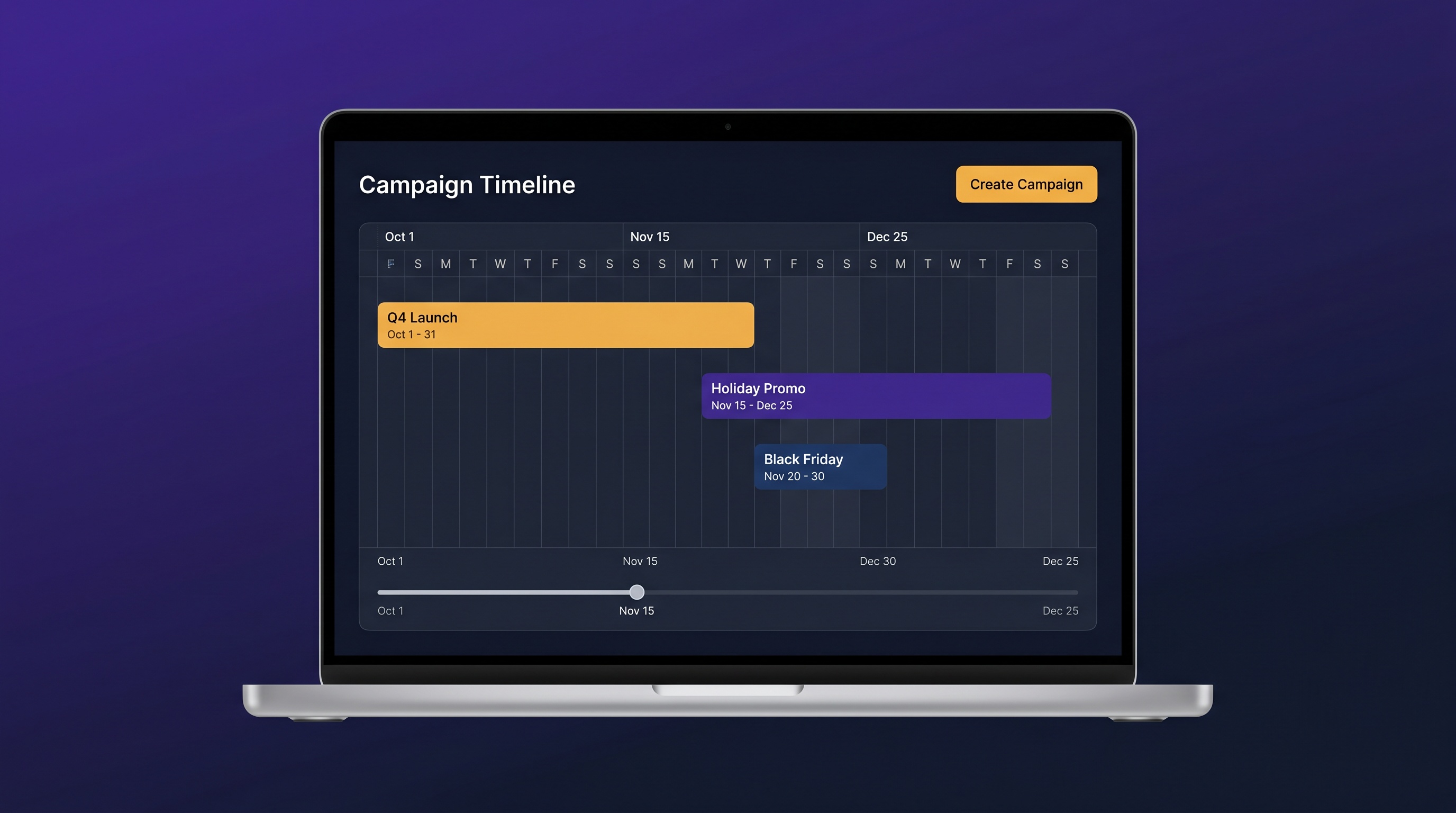 Campaign scheduling timeline showing multiple ad campaigns