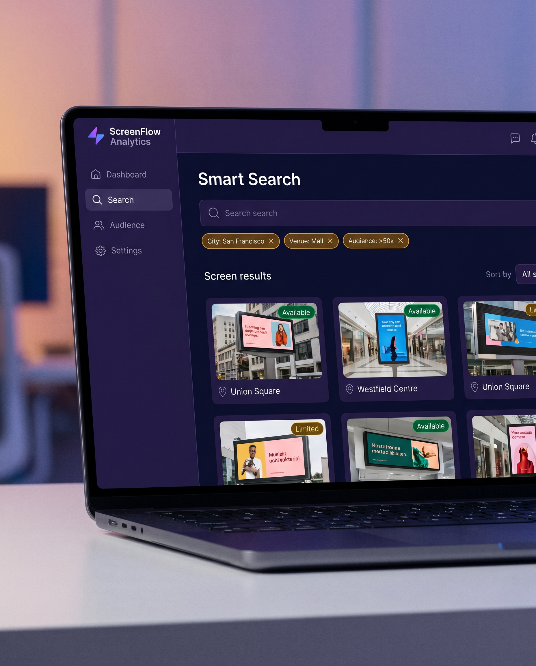 Smart search interface for finding digital ad screens